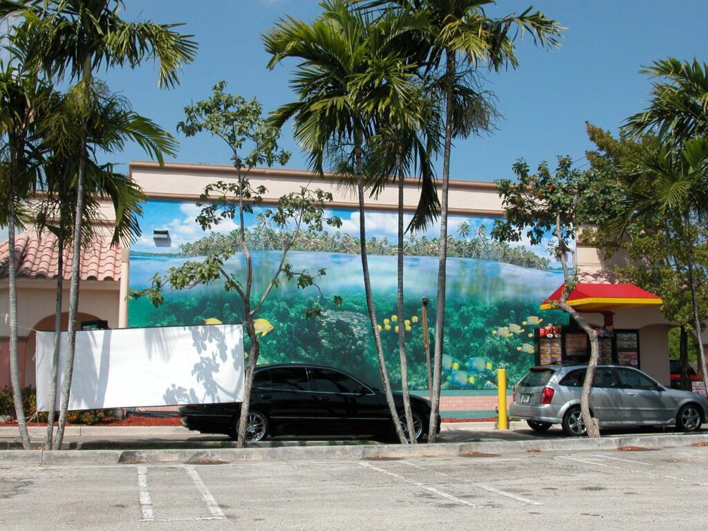 Fast food drive through with colorful painting